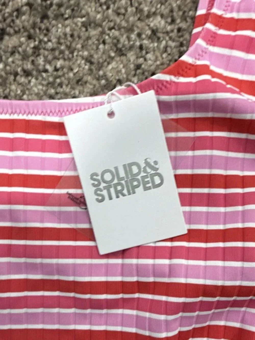 Solid & Striped Annemarie Ribbed One Piece Swimsuit Pink Red S